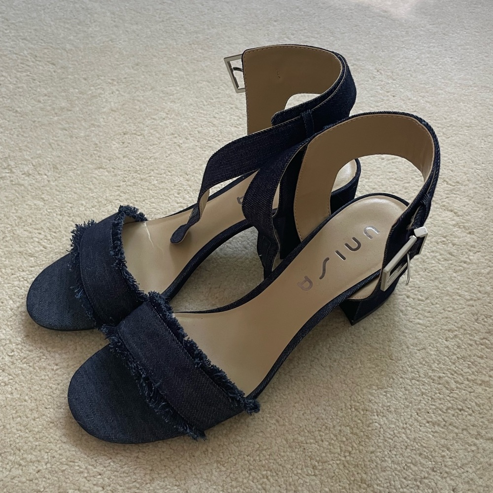 Denim Blue with Fringe Detail 1 1/2 Inch Heels